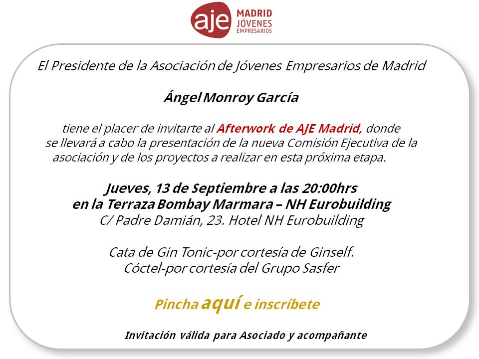 Vuestra invitación para el afterwork de AJE Madrid!